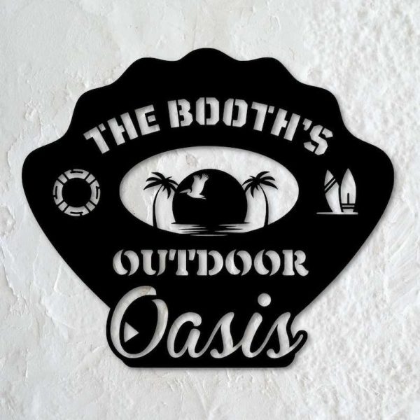 Personalized Pool Oasis Sign Pool House Custom Metal Signs Sunset Seashell Pool Sign Oasis Pool Decor