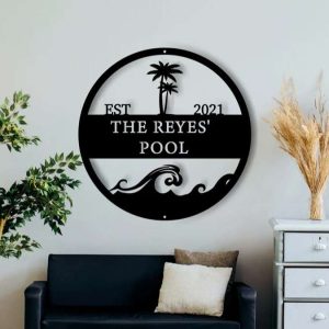 Personalized Pool Palm Tree Sign Pool Bar Signs Pool Family Name Sign Swimming Pool Metal Sign Tiki Bar Sign