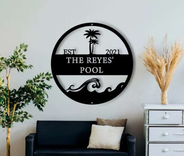 Personalized Pool Palm Tree Sign Pool Bar Signs Pool Family Name Sign Swimming Pool Metal Sign Tiki Bar Sign