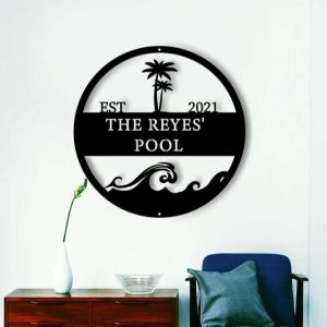 Personalized Pool Palm Tree Sign Pool Bar Signs Pool Family Name Sign Swimming Pool Metal Sign Tiki Bar Sign 2