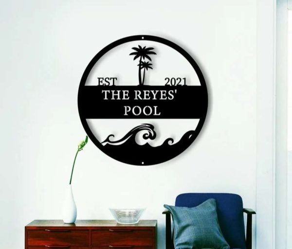 Personalized Pool Palm Tree Sign Pool Bar Signs Pool Family Name Sign Swimming Pool Metal Sign Tiki Bar Sign