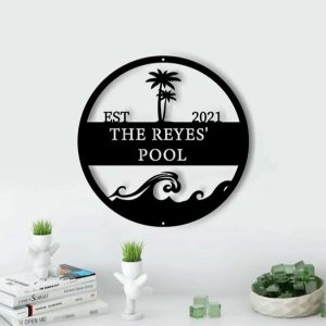 Personalized Pool Palm Tree Sign Pool Bar Signs Pool Family Name Sign Swimming Pool Metal Sign Tiki Bar Sign 3