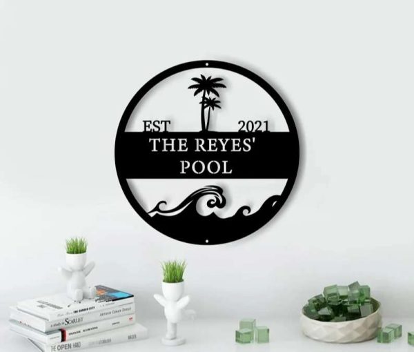 Personalized Pool Palm Tree Sign Pool Bar Signs Pool Family Name Sign Swimming Pool Metal Sign Tiki Bar Sign