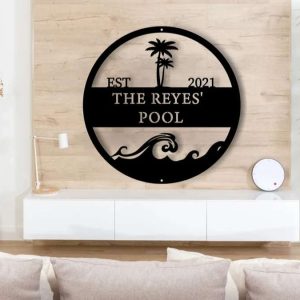 Personalized Pool Palm Tree Sign Pool Bar Signs Pool Family Name Sign Swimming Pool Metal Sign Tiki Bar Sign 5