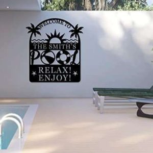 Personalized Pool Sign Poolside Paraside Sign Palm Tree Metal Sign Pool Bar Sign Swimming Pool Sign Pool Gifts Housewarming Gift 3