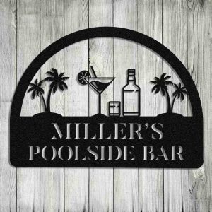 Personalized Pool Tiki Bar Metal Sign Monogram