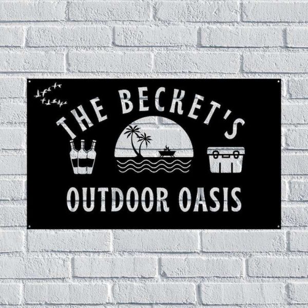 Personalized Poolside BBQ Sign Pool House Sign Outdoor Oasis Custom Metal Signs Pool Backyard Oasis Decor