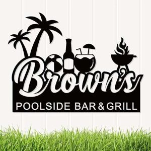 Personalized Poolside Bar And Grill Sign Backyard Bar And Grill Metal Sign Patio Pool Party Decorations Pool Gifts 1