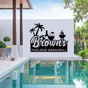 Personalized Poolside Bar And Grill Sign Backyard Bar And Grill Metal Sign Patio Pool Party Decorations Pool Gifts