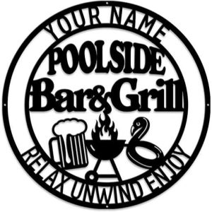 Personalized Poolside Bar And Grill Sign Outdoor Decor Poolside Paradise Sign Pool House Decor Sign For Backyard Patio Pool Oasis Housewarming Gifts