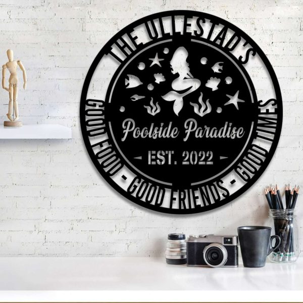 Personalized Poolside Mermaid Sign Family Poolside Paradise Backyard Sign Mermaid Lover Gift Housewarming Gift