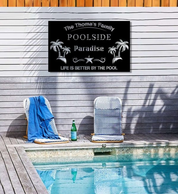 Personalized Poolside Metal Sign Swimming Pool Sign Backyard Pool Decor Sign For Pool Beach Patio Home Outdoor Decor