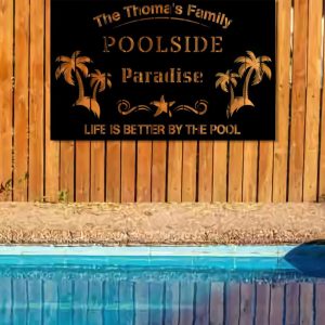 Personalized Poolside Metal Sign Swimming Pool Sign Backyard Pool Decor Sign For Pool Beach Patio Home Outdoor Decor 3