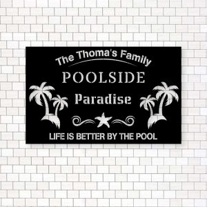 Personalized Poolside Metal Sign Swimming Pool Sign Backyard Pool Decor Sign For Pool Beach Patio Home Outdoor Decor 4