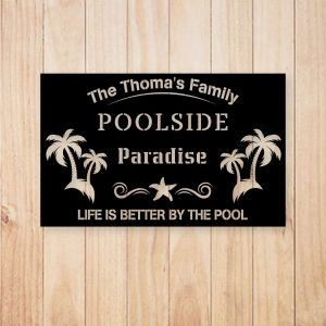 Personalized Poolside Metal Sign Swimming Pool Sign Backyard Pool Decor Sign For Pool Beach Patio Home Outdoor Decor 5