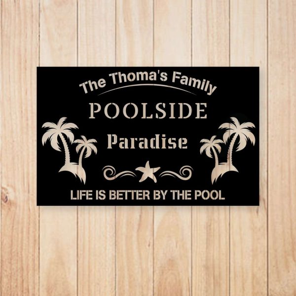 Personalized Poolside Metal Sign Swimming Pool Sign Backyard Pool Decor Sign For Pool Beach Patio Home Outdoor Decor