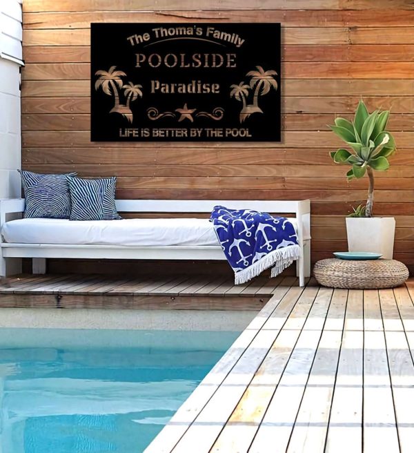 Personalized Poolside Metal Sign Swimming Pool Sign Backyard Pool Decor Sign For Pool Beach Patio Home Outdoor Decor