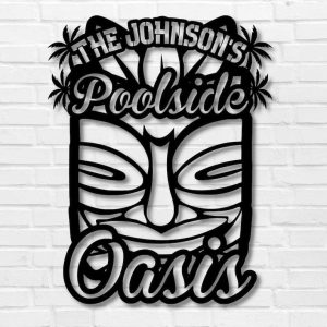 Personalized Poolside Oasis Sign Pool House Sign Tiki Custom Metal Signs Backyard Oasis Pool Decor