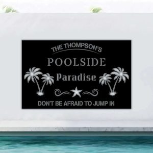 Personalized Poolside Paradise Metal Sign Swimming Pool Sign Poolside Decor Sign For Pool Tiki Patio Home Decor 2