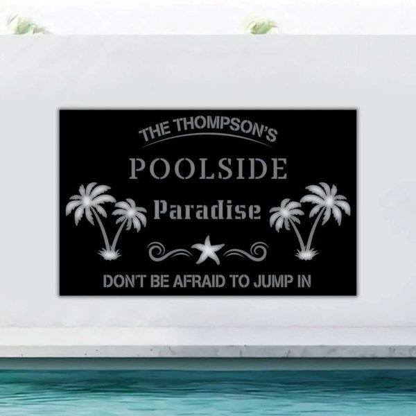 Personalized Poolside Paradise Metal Sign Swimming Pool Sign Poolside Decor Sign For Pool Tiki Patio Home Decor