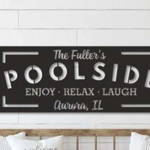 Personalized Poolside Paradise Sign Backyard Pool Sign Tiki Bar Sign Poolside Patio Decor 1