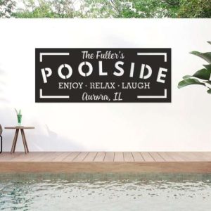 Personalized Poolside Paradise Sign Backyard Pool Sign Tiki Bar Sign Poolside Patio Decor 2