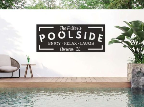 Personalized Poolside Paradise Sign Backyard Pool Sign Tiki Bar Sign Poolside Patio Decor