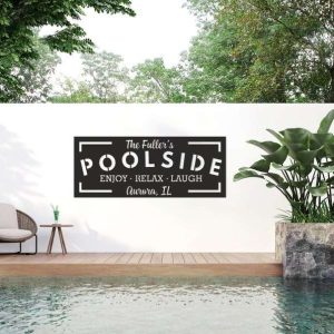 Personalized Poolside Paradise Sign Backyard Pool Sign Tiki Bar Sign Poolside Patio Decor