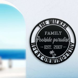 Personalized Poolside Paradise Sign Pool Bar Sign Pool Oasis Sign Pool Gift Housewarming Gift 3