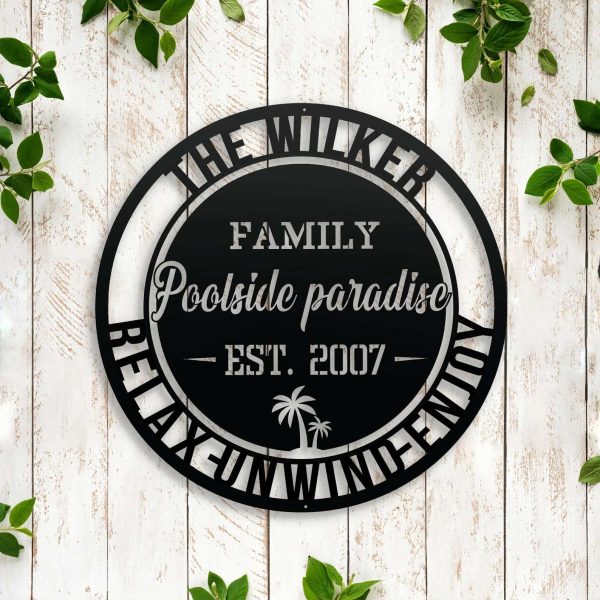 Personalized Poolside Paradise Sign Pool Bar Sign Pool Oasis Sign Pool Gift Housewarming Gift