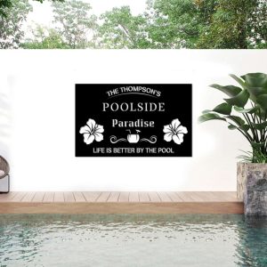 Personalized Poolside Sign Family Name Poolside Paradise Sign Life Is Better By The Pool Home Decor 1