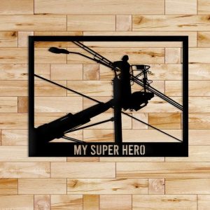 Personalized Power Lineman My Super Hero Retirement Gift Custom Metal Sign 2