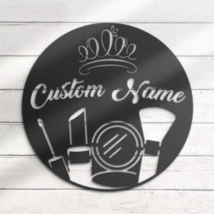 Personalized Queen Beauty Salon Makeup Artist Name Sign Make Up Cosmetics Decoration Custom Metal Sign 4