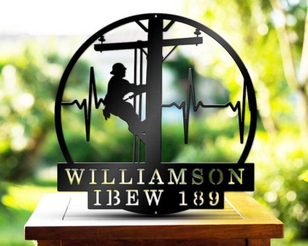 Personalized Rustic Electrical Lineman Wall Art IBEW Local Custom Metal Sign