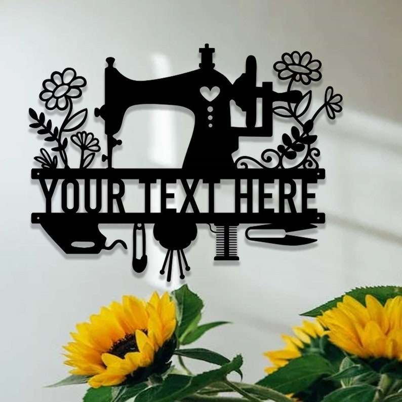  Flowers Sewing Machine Metal Sign for Sewing Room