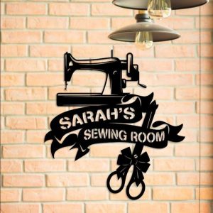 Personalized Sewing Room Metal Sign Studio Name Sign Decor Sewing Machine Sign Gifts For Sewers 1