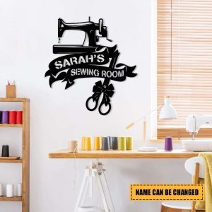 Personalized Sewing Room Metal Sign Studio Name Sign Decor Sewing Machine Sign Gifts For Sewers 3