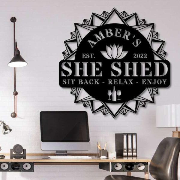 Personalized She Shed Sign Wine She Shed Sign Lotus Custom Metal Signs Housewarming Gifts