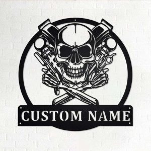 Personalized Skull Barbershop Sign Barbershop Name Sign Hair Salon Sign Decoration For Room Barber Gifts