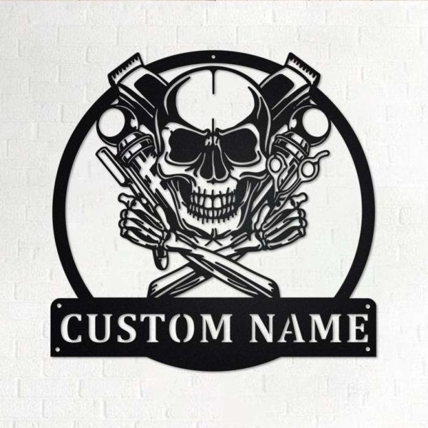 Personalized Skull Barbershop Sign Barbershop Name Sign Hair Salon Sign Decoration For Room Barber Gifts