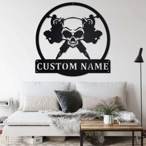 Personalized Skull Tattoo Artist Sign Tattoo Room Sign Ink Studio Name Sign Machine Shop Decor Birthday Gifts 1