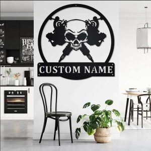 Personalized Skull Tattoo Artist Sign Tattoo Room Sign Ink Studio Name Sign Machine Shop Decor Birthday Gifts 2