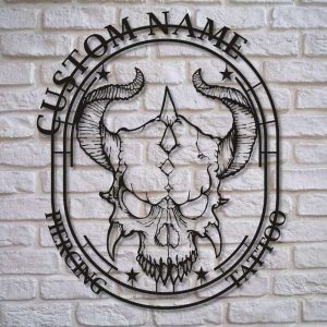 Personalized Skull Tattoo Metal Sign Tattoo Studio Sign Tattoo Room Decor Custom Metal Signs 2