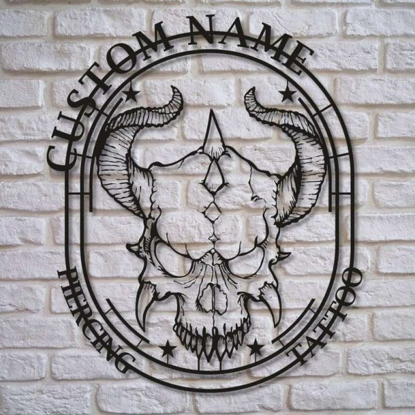 Personalized Skull Tattoo Metal Sign Tattoo Studio Sign Tattoo Room Decor Custom Metal Signs