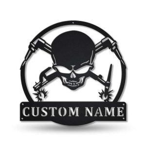 Personalized Skull Welder Fabricator Metal Sign Art Man Cave Home Decor Custom Metal Sign 1