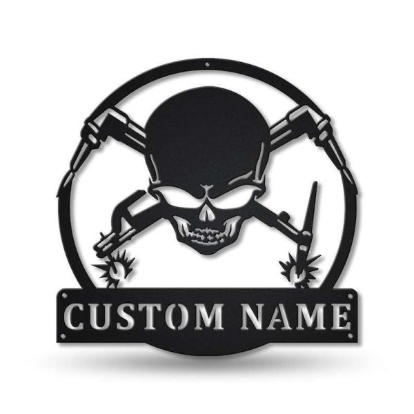 Personalized Skull Welder Fabricator Metal Sign Art Man Cave Home Decor Custom Metal Sign