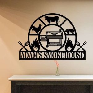 Personalized Smokehouse Metal Sign BBQ Sign Barbecue Sign Bar And Grill Sign Patio Decor Home Outdoor BBQ Decor 2