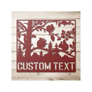 Personalized Squirrel Cabin Decor Camping Woodland Custom Metal Sign