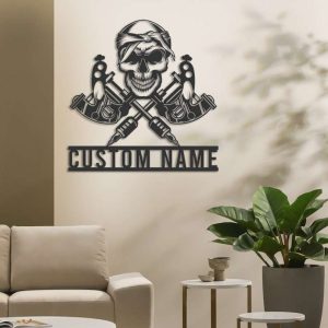 Personalized Tattoo Artist Sign Ink Studio Sign Machine Tattoo Shop Decor Skull Tattoo Custom Metal Signs