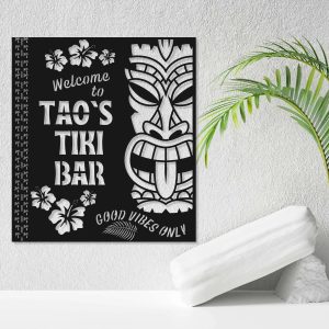 Personalized Tiki Bar Sign Tiki Mask Sign Beach Bar Sign Pool Decor Home Outdoor Decor 1